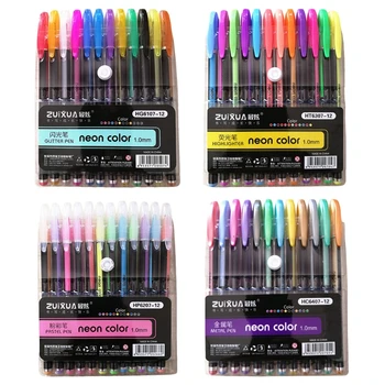 Набор гелевых ручек 12 цветов, блестящие пастельные ручки-хайлайтеры для раскрашивания в школьном офисе