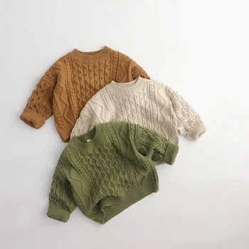Детский свитер, вязаный пуловер, осень-зима 2022, простой повседневный свитер для мальчиков, толстый ретро-пуловер, твист-свитер