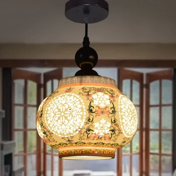 Китайская керамическая люстра, украшенная разноцветным рисунком, Фарфоровая Одноголовочная Керамическая потолочная лампа для гостиной в холле