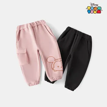 Спортивные брюки Disney с Микки Маусом, плюшевые повседневные штаны с большим карманом для мальчиков и девочек, милая зимняя детская одежда от 8 лет и старше