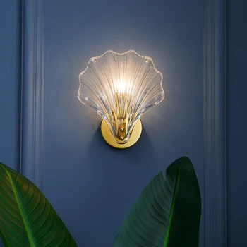 Итальянский настенный светильник для главной спальни Простой стеклянный настенный светильник в виде ракушки Современное Фоновое освещение для гостиной Прикроватная лампа для прохода по лестнице