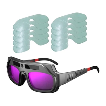 Сварочные очки с автоматическим затемнением, защищающие от царапин, очки сварщика с широким обзором для плазменной резки с линзами из 10 шт.