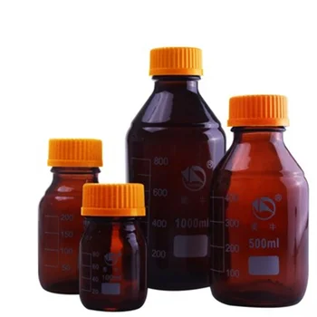 Наборы коричневых бутылок с реагентами Boro 3.3 Лабораторная посуда Боросиликат GL45 Оранжевая Завинчивающаяся крышка