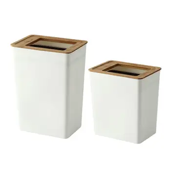 Бамбуковая крышка мусорного ведра Корзина для мусора прямоугольная для офиса ванной комнаты спальни на открытом воздухе