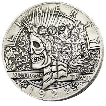 HB (41) Череп в долларах Моргана США, скелет зомби, ручная резьба, посеребренные копировальные монеты