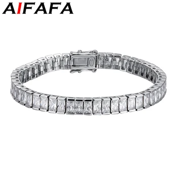 Теннисные браслеты AIFAFA из 100% стерлингового серебра S925 Пробы, прямоугольный браслет-манжета с синтетическим бриллиантом, цепочка для рук, Ювелирные изделия Оптом