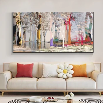 Красочное дерево, природный пейзаж, современный плакат абстрактного искусства, печать на холсте, настенная картина для украшения дома в гостиной