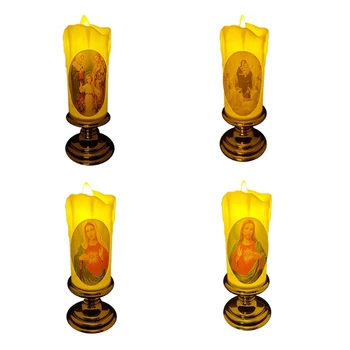 Светодиодный Электронный Восковой Беспламенный светильник Virgin Christ, Электронный светильник для праздничных собраний, Религиозные украшения