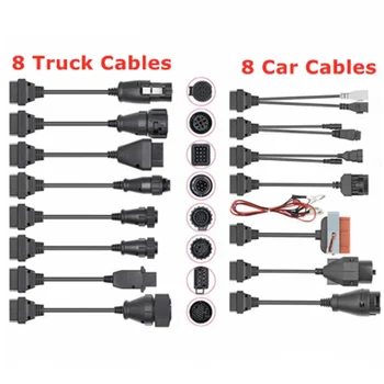 Полный комплект 8 кабелей для диагностического разъема OBD OBD2 для грузовых автомобилей, 8 шт., комплект автомобильных кабелей, полные контакты, активированные адаптеры для грузовых кабелей