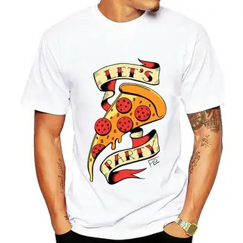 Купоны На скидку Мужская Футболка Old School Tattoo Pizza Lets Party Team, Футболка С Защитой От Скатывания, 100% Органический Хлопок, Ретро Рисунок