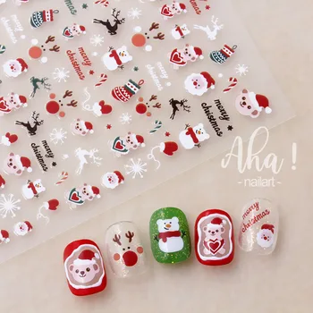 3D Маникюрные Наклейки Для Ногтей Рождественский Лось Санта Клаус Гном Рождественские Снежинки Слайдер Для Ногтей Самоклеящаяся DIY Новогодняя Наклейка Для Дизайна Ногтей