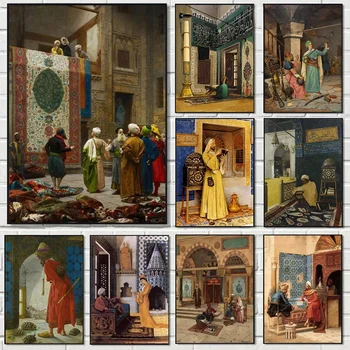 Классический арабский плакат с живым пейзажем, знаменитое произведение искусства, Винтажная исламская картина на холсте, настенные картины, домашний декор Без рамки