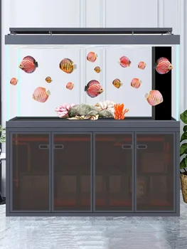Домашний аквариум от пола до потолка, большой аквариум с рыбками, гостиная, высококлассный большой экран, фойе, шкаф-перегородка
