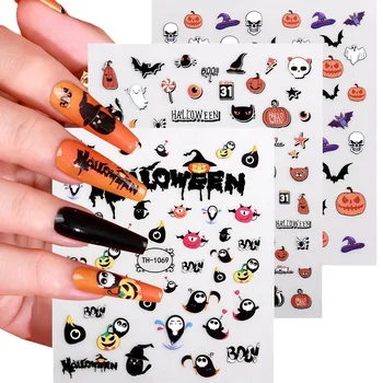 Новые наклейки для ногтей на Хэллоуин Оптом DIY Day of the Dead Glow Наклейка для ногтей Наклейка с цветами INS Наклейки для ногтей