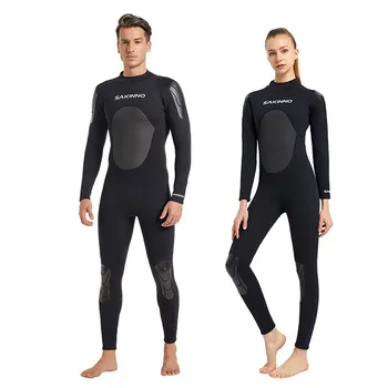 3 мм неопреновые гидрокостюмы для пар, цельные зимние плавки с длинным рукавом, водонепроницаемые теплые купальники для мужчин, женские купальники