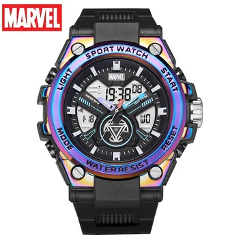 Мужские часы Marvel For Железный Человек, Мстители, спортивные кварцевые цифровые наручные часы с двойным дисплеем, будильник с повторителем, Календарь, новые Relogios