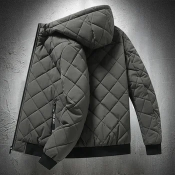 Куртки для мужчин с капюшоном, осенне-зимняя хлопковая стеганая куртка, мужская модная одежда с текстурой ромба, повседневные парки размера плюс 5XL