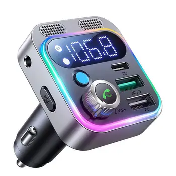Bluetooth 5.2 FM-передатчик Для автомобиля [Более Мощный Звук с двумя микрофонами и глубокими басами] 48 Вт PD и QC3.0 Автомобильное Зарядное Устройство Bluetooth-Адаптер
