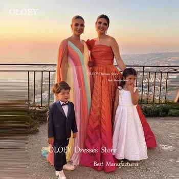OLOEY New Rainbow Красочные Драпированные Шифоновые вечерние платья Арабские Женщины С V-образным вырезом и длинными рукавами-накидками, Платья для выпускного вечера, Свадебная вечеринка, Формальные