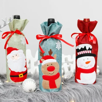 Рождественское Тканевое украшение для винных бутылок, Рождественская сумка для винных бутылок, украшения для Рождественского стола, крышки для винных бутылок