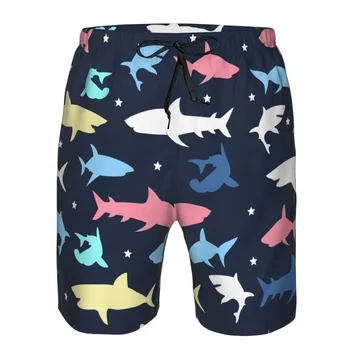 Мужские купальники, дышащие быстросохнущие плавки, красочные пляжные шорты с милым принтом акулы для серфинга