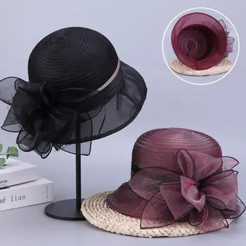 Летняя шляпа для бассейна из органзы, Модная Чайная шляпа, шляпа с цветочным козырьком, Однотонная Дышащая женская шляпа Рыбака