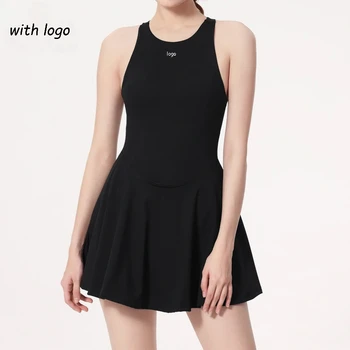 Платье для йоги, Короткая юбка, украшающая спину, Цельные платья с ремешками на спине, легкая теннисная спортивная быстросохнущая короткая юбка для тренировки