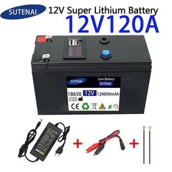 Аккумулятор 12V 120Ah 18650, литиевая аккумуляторная батарея для солнечной энергии, аккумулятор для электромобилей + зарядное устройство 12.6v3A