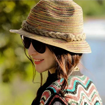 Новые летние женские и женские разноцветные соломенные шляпы от солнца, джазовые шляпы, пляжные шляпы для женщин, шляпы Feminino, шляпы