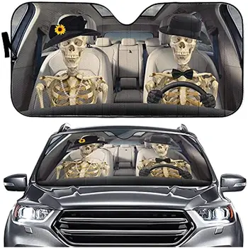 Солнцезащитный козырек на лобовое стекло в виде скелета пары, солнцезащитный козырек для автомобиля с забавным черепом водителя, складной солнцезащитный козырек на окно, солнцезащитный козырек на переднее окно для