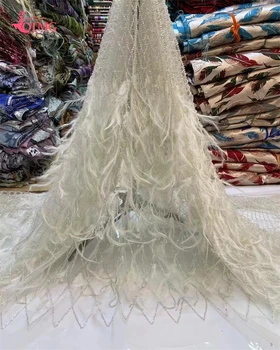 Новейшие Королевские французские блестки, кружевная ткань для жениха, сетчатое кружево из пушистых перьев, Африканская кружевная ткань, вышивка для шитья свадебного платья