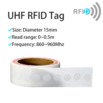 860-960 МГц Маленький Размер 15 мм RFID-наклейка Самоклеящаяся этикетка Из мелованной бумаги с диапазоном считывания 0,5 м UHF RFID-метка
