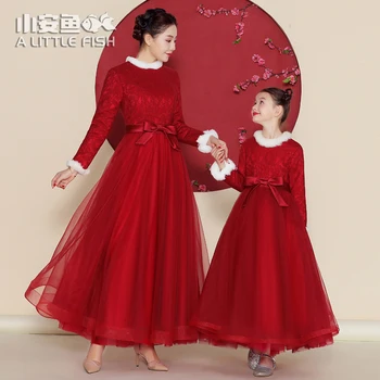 Красное Модное Платье в стиле Тан, Новогоднее Платье, Новогоднее Празднование, Платье Для Родителей и Детей, Женское платье для мамы и Девочки