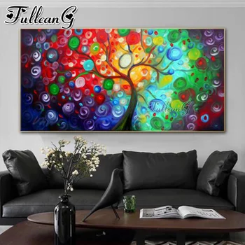 Алмазная живопись FULLCANG 5d diy, большое абстрактное красочное фруктовое дерево, мозаичная вышивка, растение для украшения дома FG1337