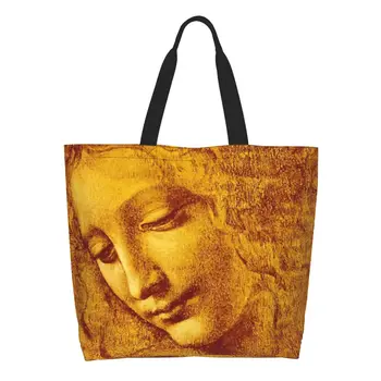 Изготовленная на Заказ Холщовая Хозяйственная Сумка La Scapigliata Женская Многоразовая Большая Вместительная Продуктовая Сумка Leonardo Da Vinci Tote Shopper Bag